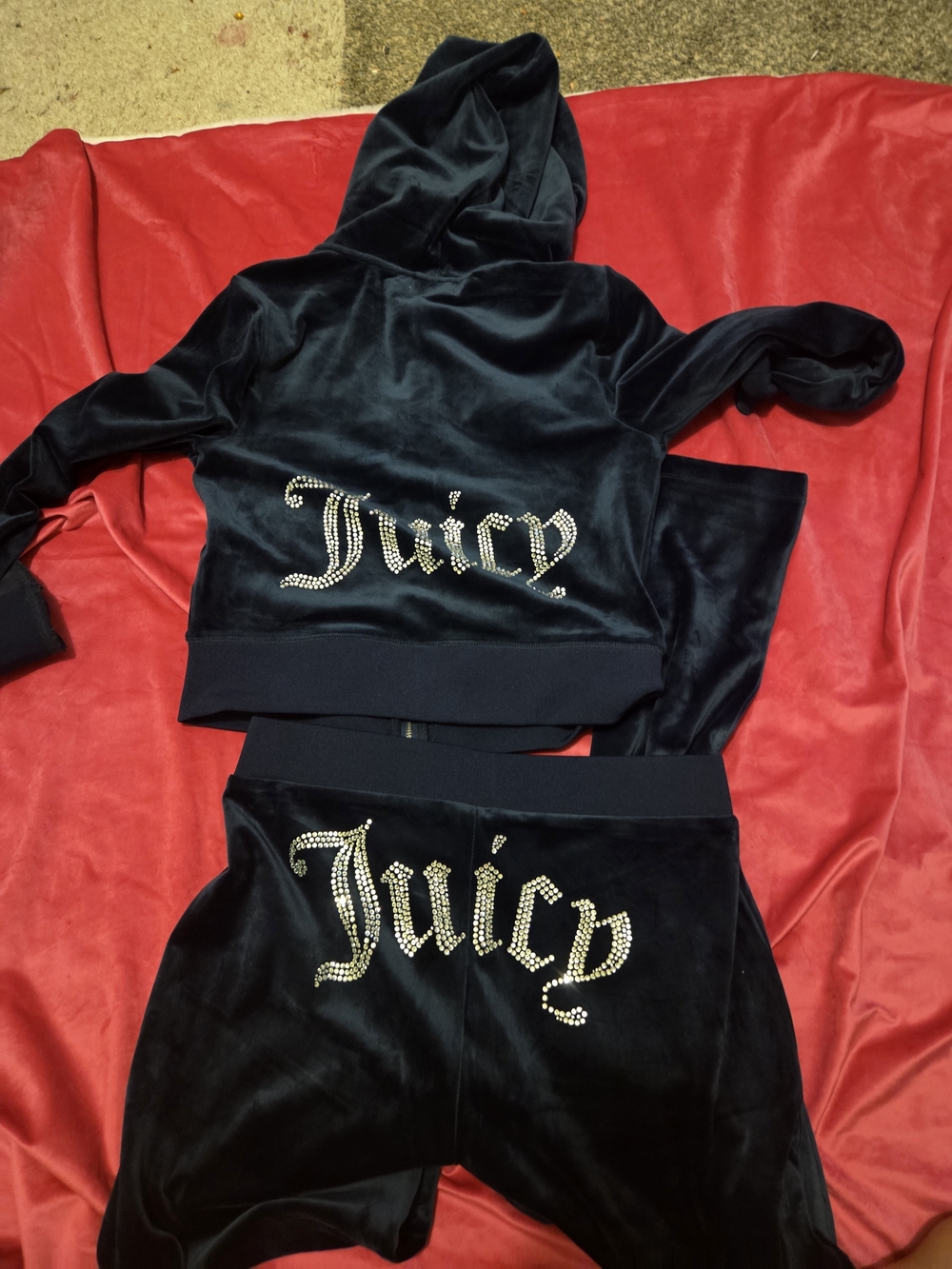 Juicy Couture Black Velour Rhinestone Logo Hoodie & Pants